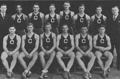 Harrison Brooks Fitch pictured with the Freshman Basketball Squad in the 133 Nutmeg. University of Connecticut Archives.